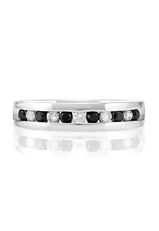 Men's 14K White Gold Black and White Diamond Ring, 0.51 TCW