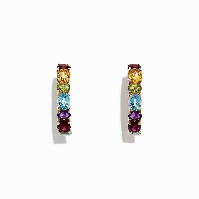 Mosaic 14K Yellow Gold Multi Gemstone Hoop Earrings, 4.05 TCW