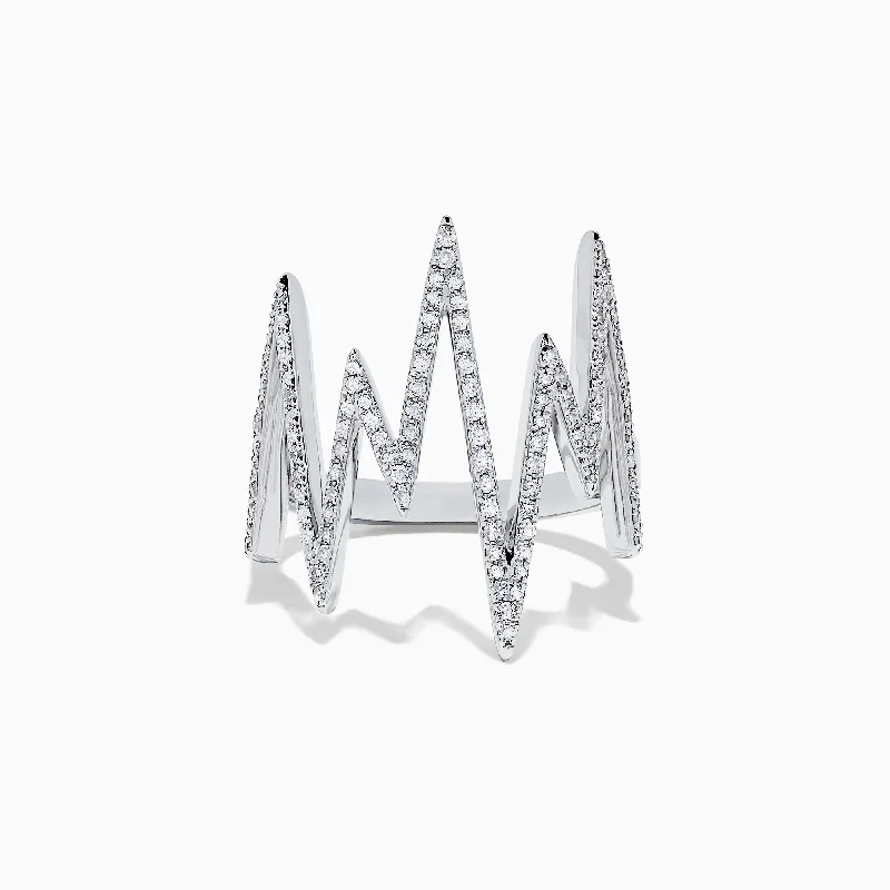 Novelty 14K White Gold Diamond Zig Zag Ring, 0.38 TCW