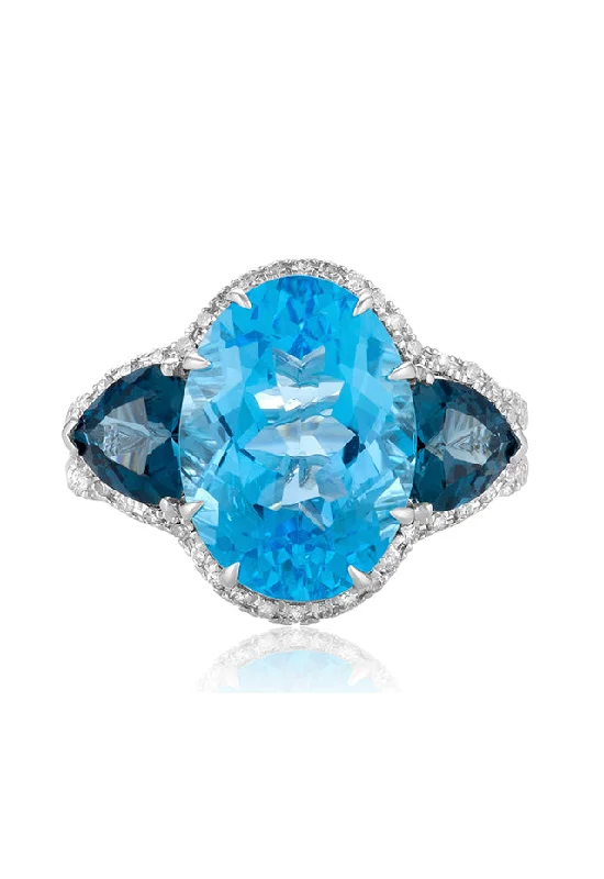 Ocean Bleu 14K White Gold Blue Topaz and Diamond Ring, 9.58 TCW