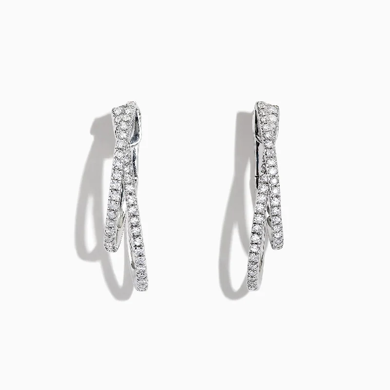 Pave Classica 14K White Gold Diamond Hoop Earrings, 0.58 TCW