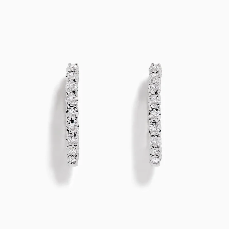 Pave Classica 14K White Gold 3/4" Diamond Inside- Out Hoop Earrings