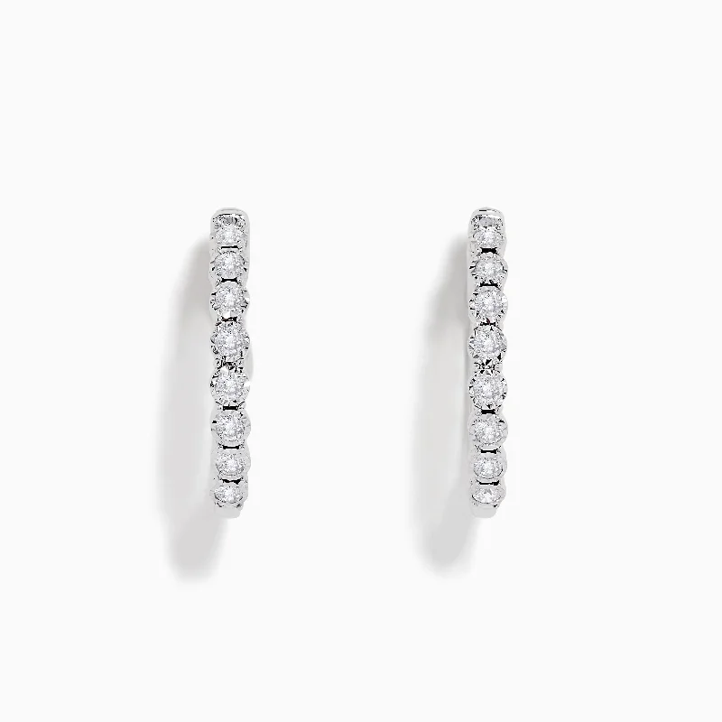 Pave Classica 14K White Gold 3/4" Diamond Hoop Earrings 0.43 TCW