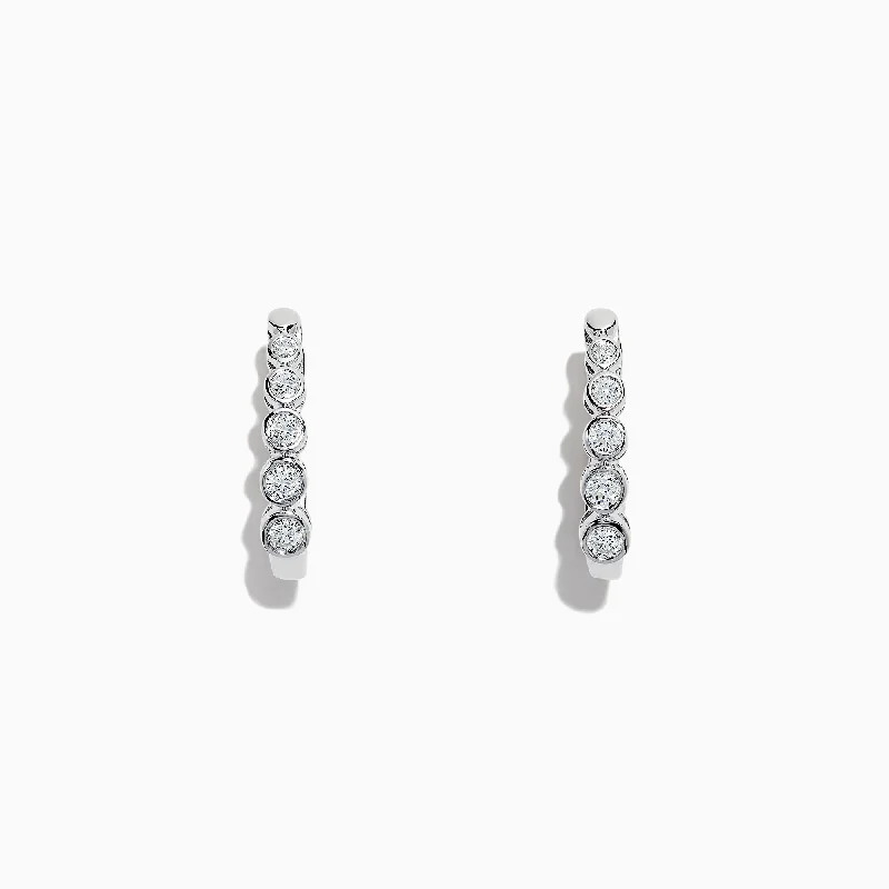 Pave Classica 14K White Gold Diamond Huggie Hoop Earrings, 0.57 TCW