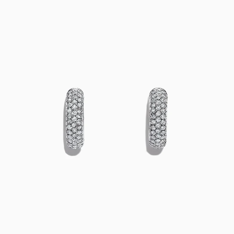 Pave Classica 14K White Gold Diamond Huggie Hoop Earrings, 1.15 TCW