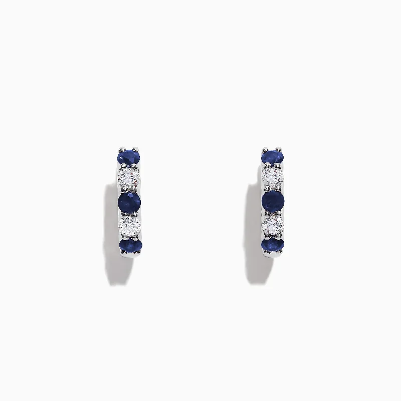 Royale Bleu 14K Gold Sapphire and Diamond Hoop Earrings, 1.19 TCW