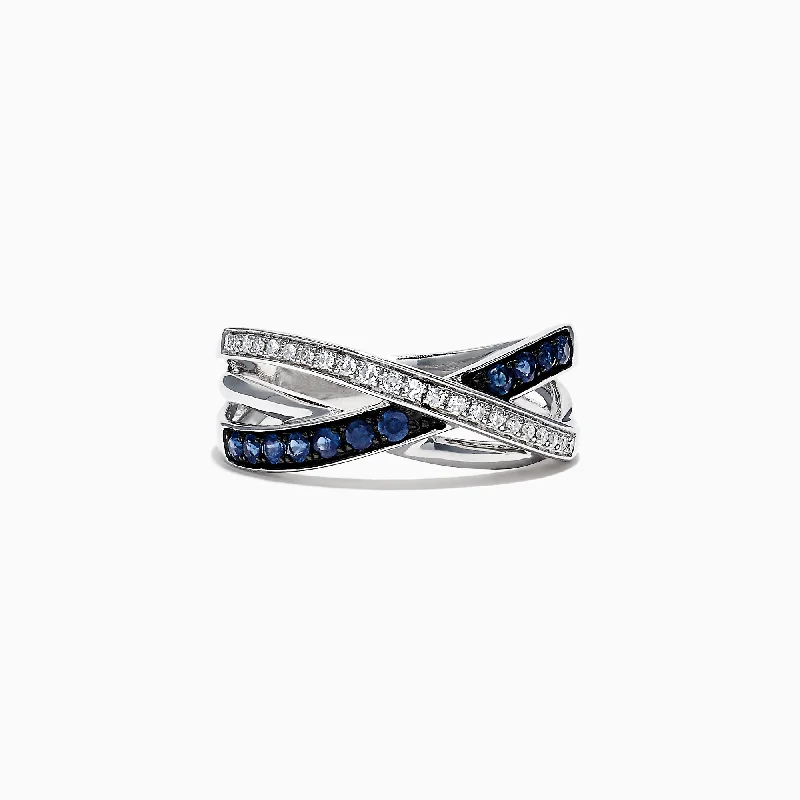 Royale Bleu 14K White Gold Blue Sapphire and Diamond Ring, 0.39 TCW