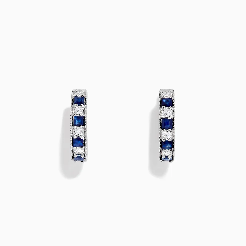 Royale Bleu 14K White Gold Sapphire and Diamond Hoop Earrings