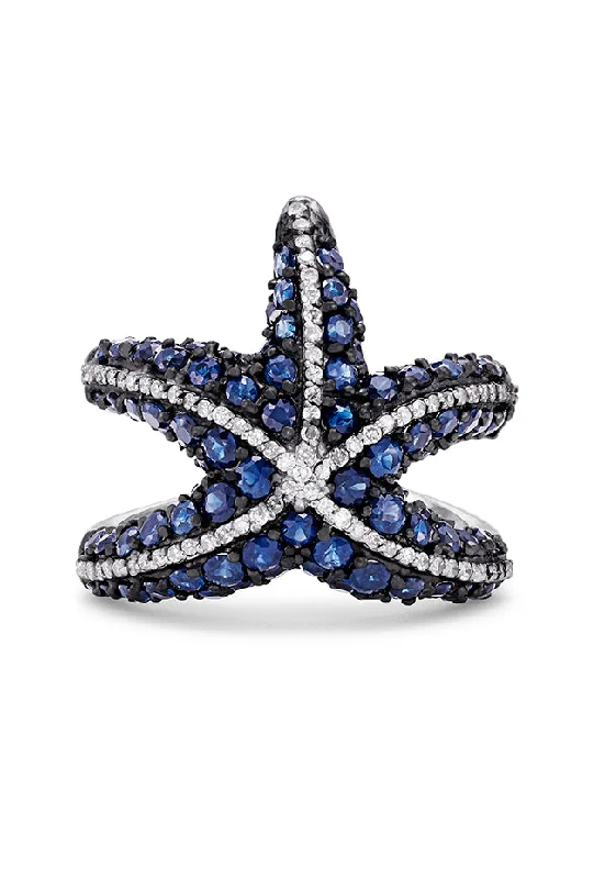 Seaside 14K White Gold Sapphire & Diamond Starfish Ring