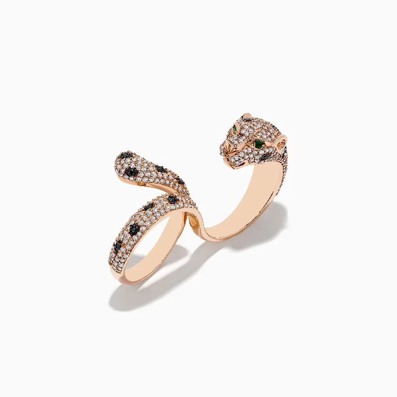 Signature 14K Rose Gold Diamond & Emerald Double Finger Ring, 1.91 TCW