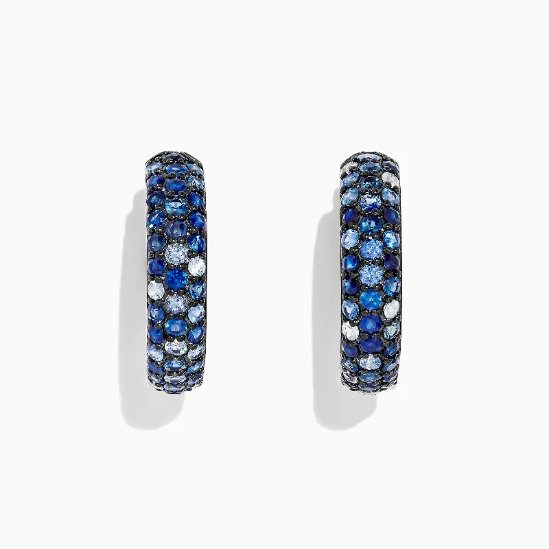 Splash Silver Blue Sapphire 1" Hoop Earrings, 3.97 TCW