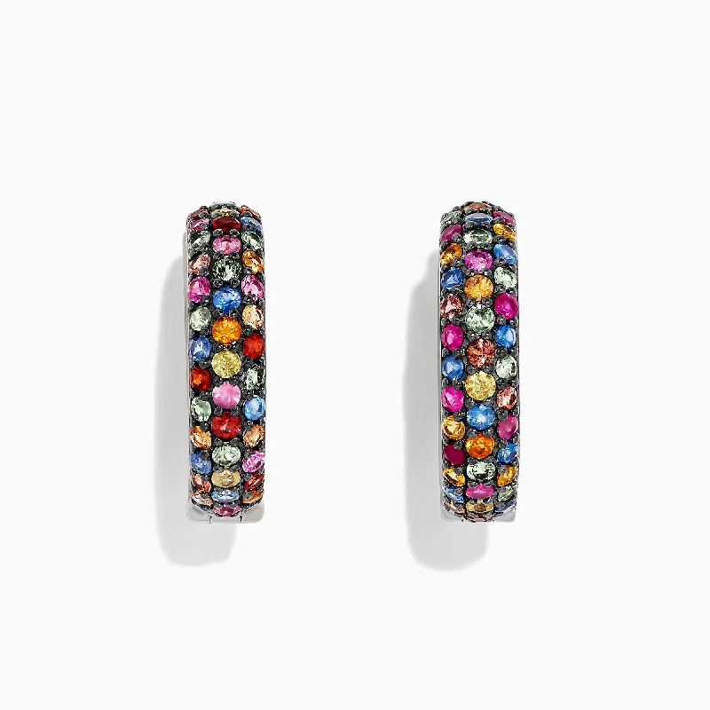 Splash Silver Multi Sapphire 1" Hoop Earrings, 4.08 TCW