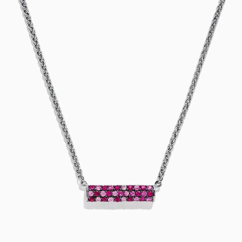 Splash Sterling Silver Pink Sapphire and Ruby Necklace, 1.00 TCW