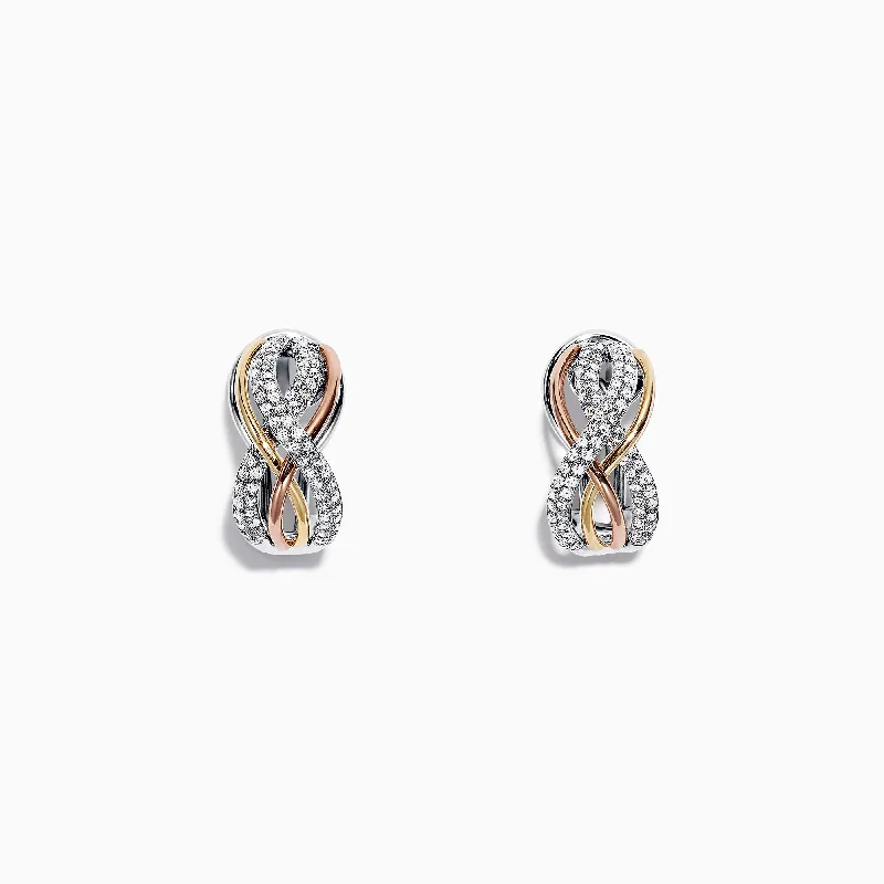 Trio 14K Tri Color Gold 1/2" French Clip Diamond Earrings, 0.55 TCW