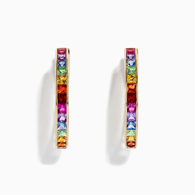 Watercolors 14K Yellow Gold Multi Sapphire 1" Hoop Earrings, 4.79 TCW