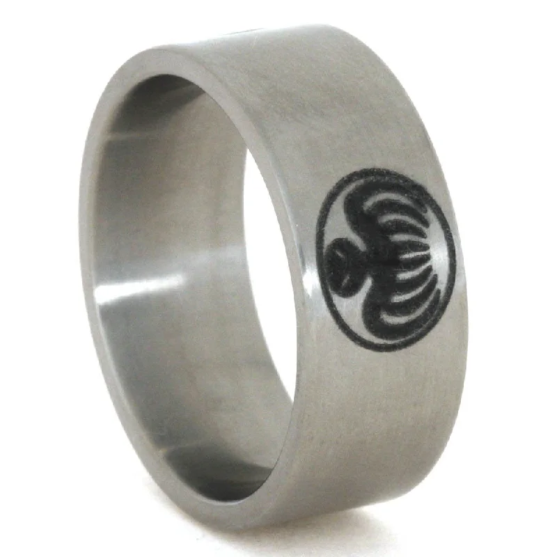 Engraved Octopus 9mm Comfort-Fit Matte Titanium Wedding Band, Size 11.5