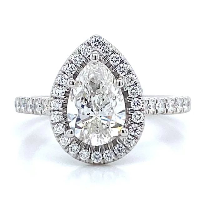 Estate Pear Center Halo Diamond Engagement Ring in 950 White Platinum (1.71ctw)