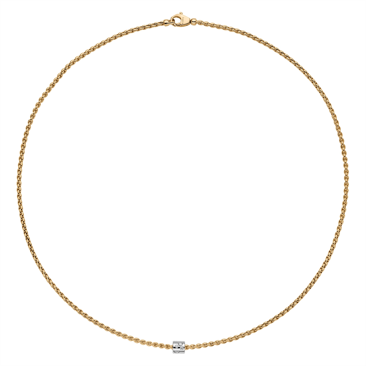 Fope 18K Yellow Gold Aria Collection Necklace with White Gold Diamond Rondel, 15.5 inch