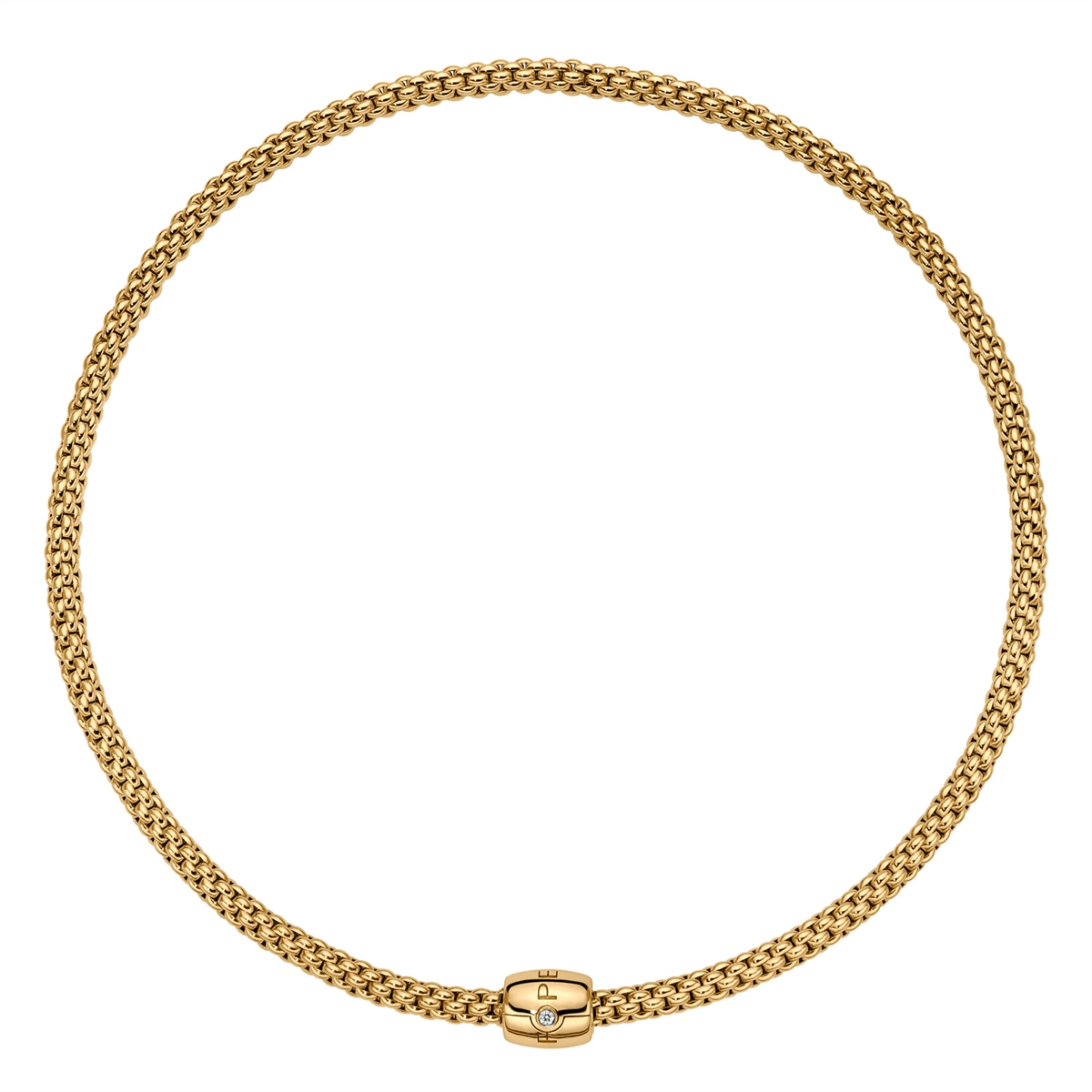 Fope 18K Yellow Gold Solo Collection Necklace with Single Diamond on Clasp, 15.5 inch