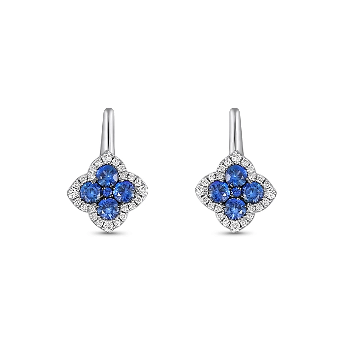 Frederic Sage 14K White Gold Fleur D'Amour Sapphire and Diamond Drop Earrings