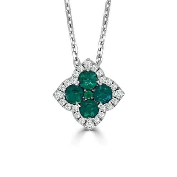 Frederic Sage 14K White Gold Small Fleur D'Amour Emerald and Diamond Necklace