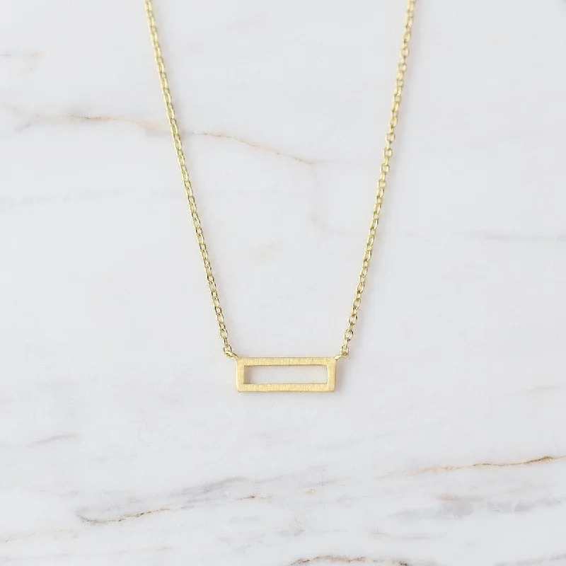 Brushed Gold Vermeil Little Open Rectangle Necklace