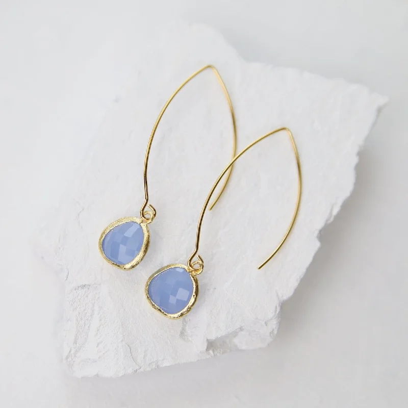 Gold Plated Long Light Royal Blue Crystal Drop Earrings