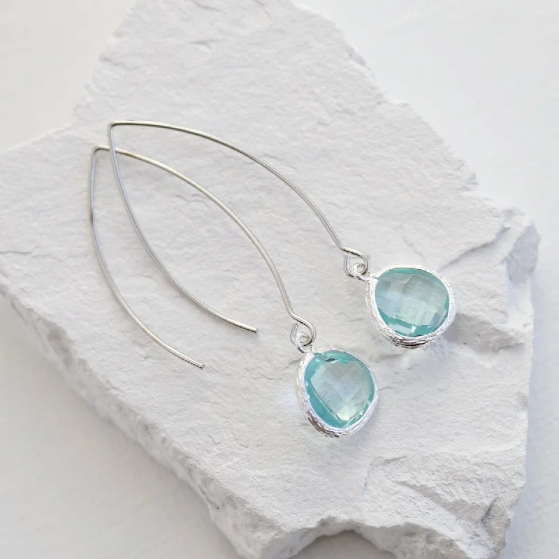 Sterling Silver Long Crystal Drops - Aqua