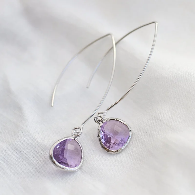 Sterling Silver Long Crystal Drops - Lavender