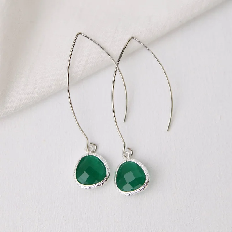 Sterling Silver Long Palace Green Crystal Drop Earrings