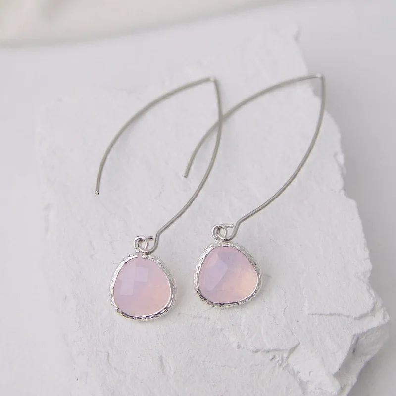 Sterling Silver Long Crystal Drop Earrings - Violet Opal