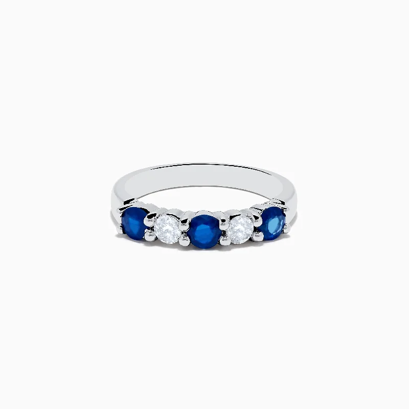 14K White Gold Blue Sapphire and Diamond Ring, 1.14 TCW