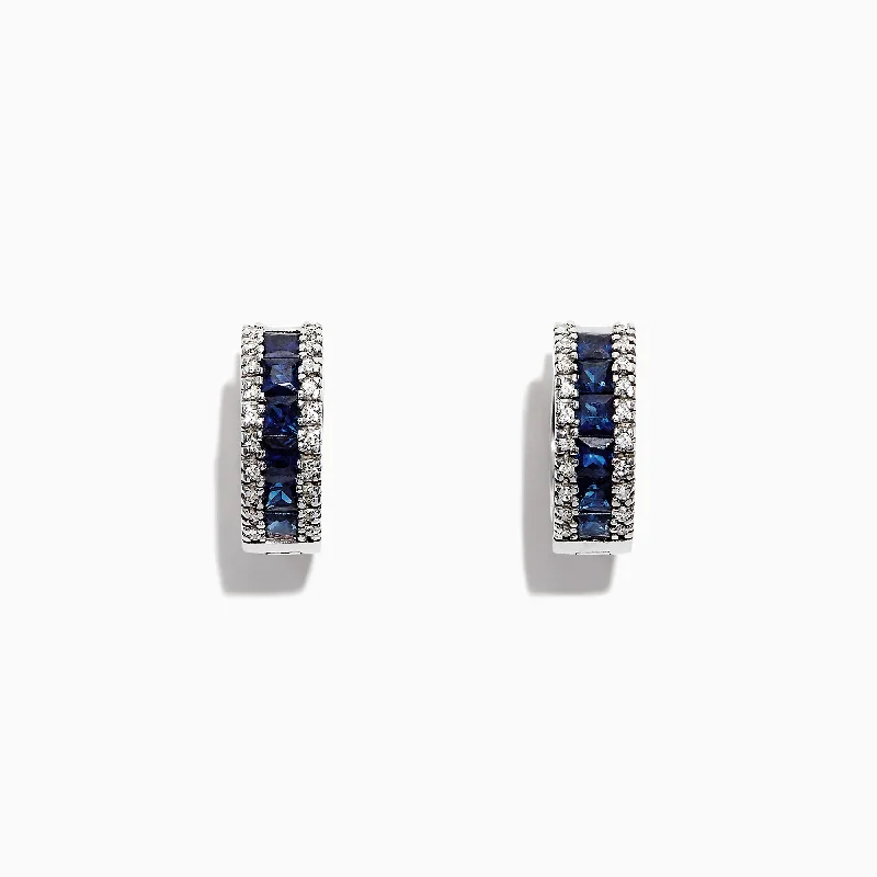 Royale Bleu 14K Gold Sapphire and Diamond Hoop Earrings, 1.76 TCW