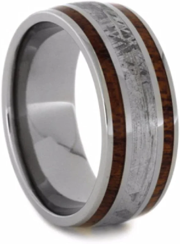 Gibeon Meteorite and Mahogany Wood 9mm Comfort-Fit Titanium Wedding Band, Size 9