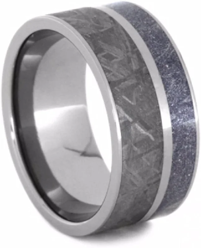 Gibeon Meteorite, Blue, Bronze and White Mokume 10mm Comfort-Fit Titanium Wedding Band, Size 11.75