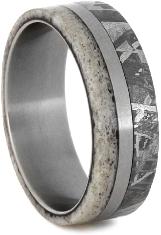 Gibeon Meteorite, Deer Antler 7mm Comfort-Fit Matte Titanium Wedding Band , Size 6