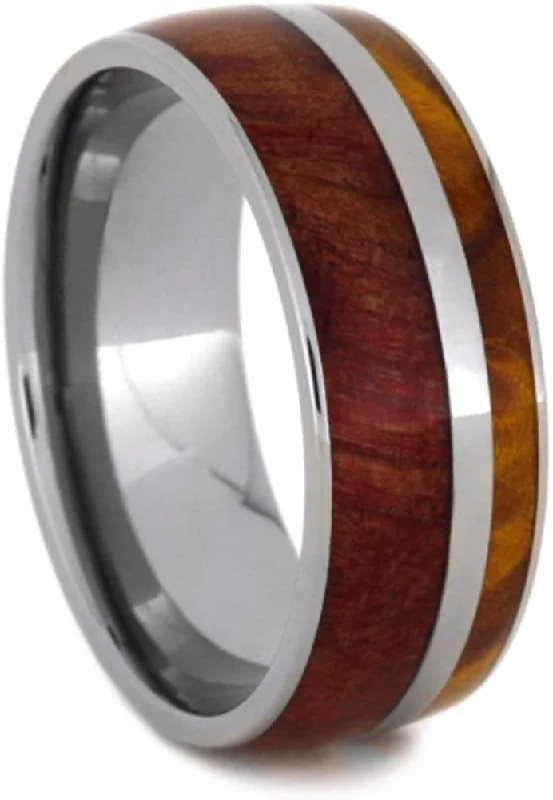 Gold Box Elder Burl, Ruby Redwood 9mm Comfort-Fit Titanium Wedding Band, Size 10.5