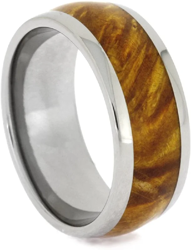 Gold Box Elder Burl Wood 8mm Comfort-Fit Titanium Wedding Band, Size 15.25