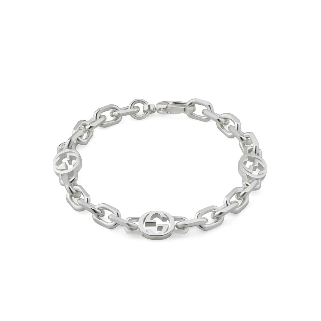 Gucci Shiny Sterling Silver Interlocking G Bracelet