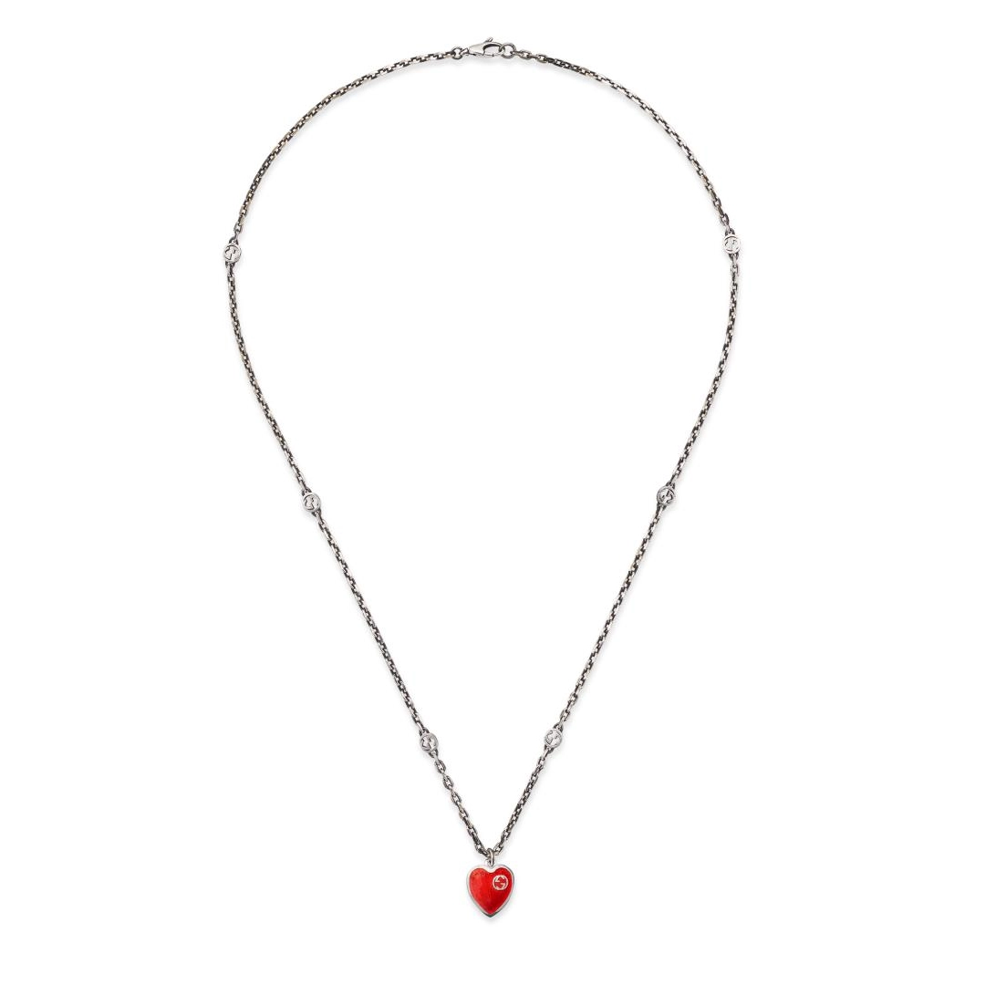 Gucci Sterling Silver and Red Enamel Extra Small Heart Necklace, 20 inch