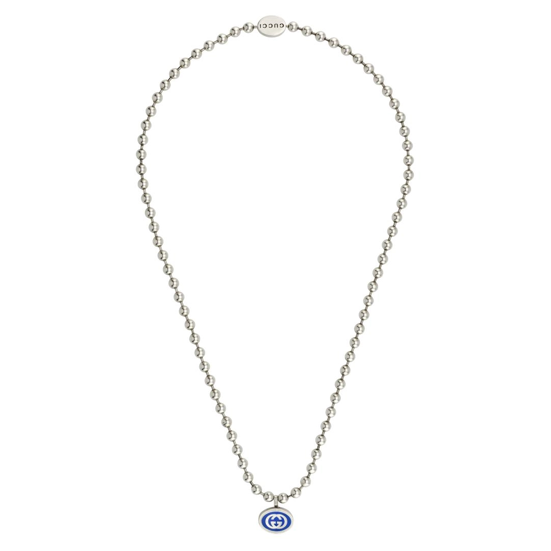 Gucci Sterling Silver Blue Imperial Enamel Boule Necklace, 21.5 inch