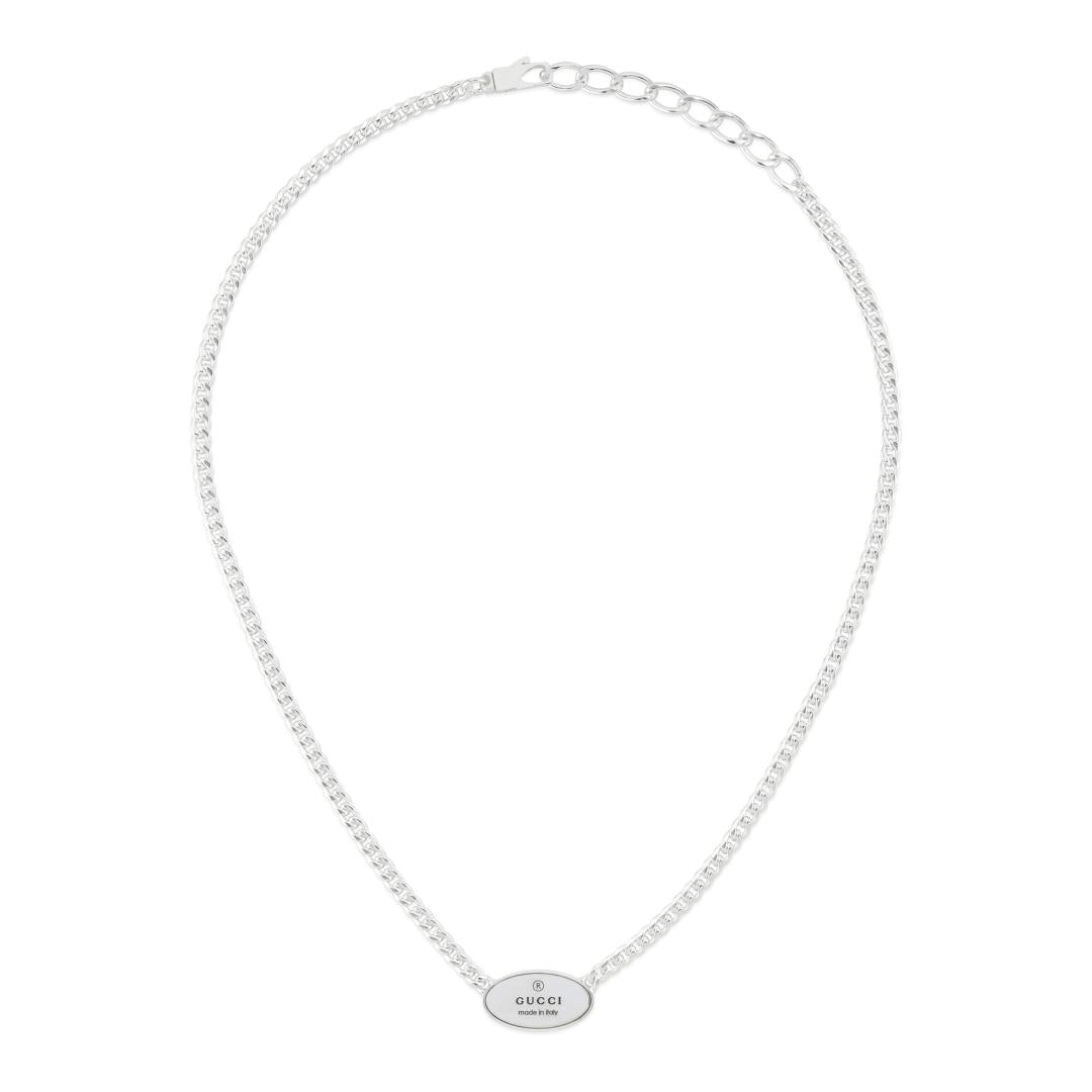 Gucci Sterling Silver Oval Tag Trademark Necklace