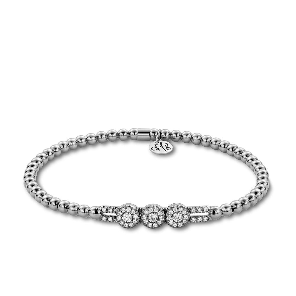 Hulchi Belluni 18K White Gold Three Circle Diamond Tresore Stretch Bracelet