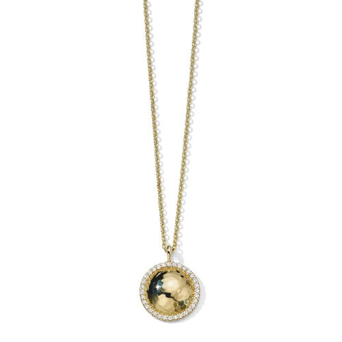 Ippolita 18K Yellow Gold Stardust Goddess Small Round Hammered Dome Necklace with Diamond Rim, 16-18 inch