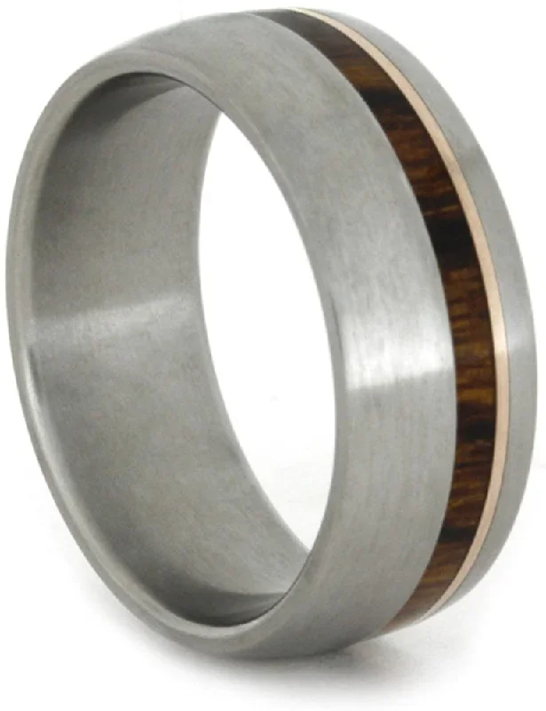 Ironwood, 14k Rose Gold 7.5mm Comfort-Fit Matte Titanium Wedding Band, Size 15.75