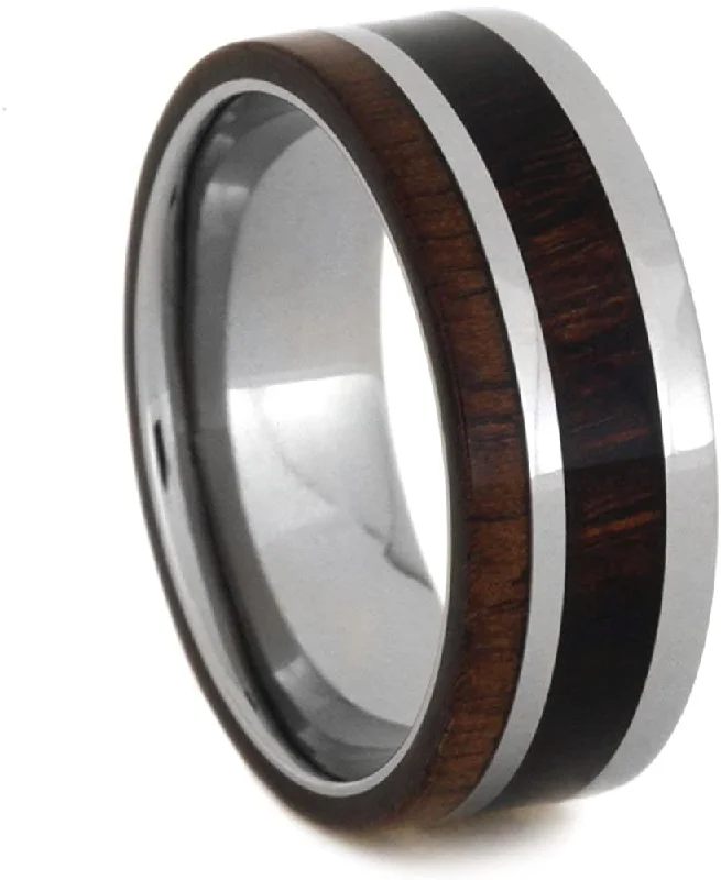 Ironwood, Walnut Wood, Titanium Pinstripe 8mm Comfort-Fit Titanium Wedding Band, Size 11.5