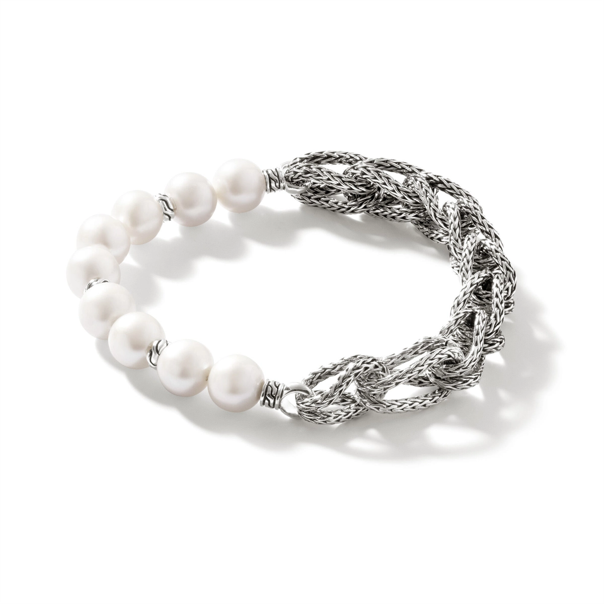 John Hardy Classic Chain Asli Silver 10.5mm Link Bracelet with 9-9.5mm Cultured Fresh Water Pearls