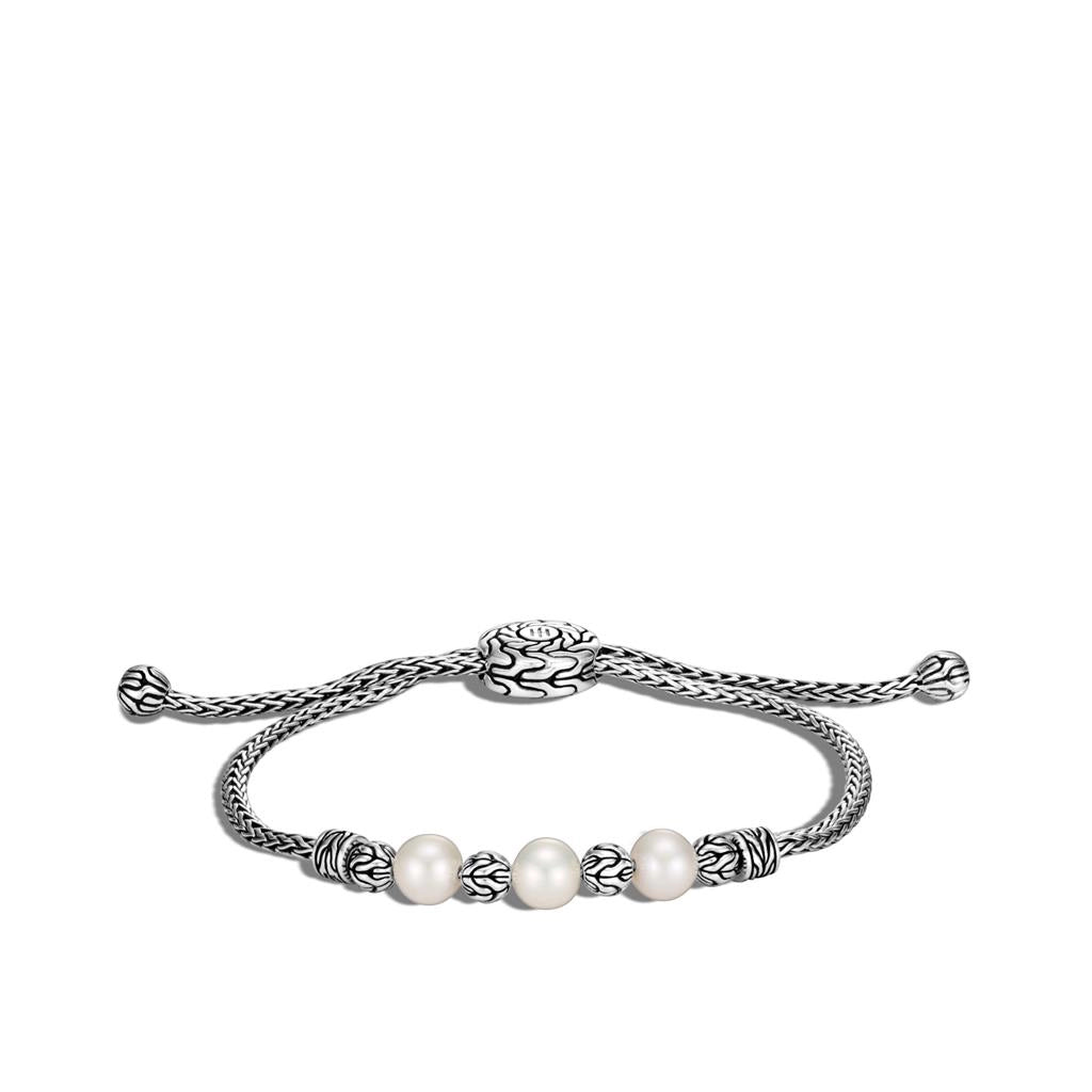 John Hardy Classic Chain Silver Mini Chain Pull Through Bracelet with Fresh Water Pearls