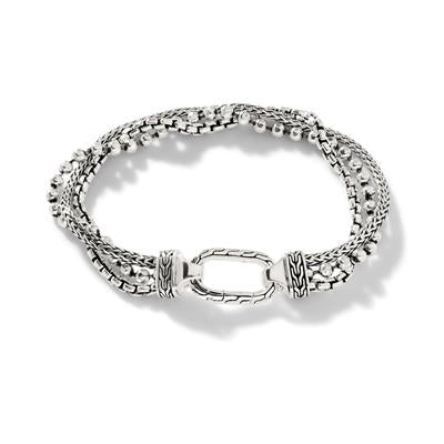 John Hardy Classic Chain Sterling Silver Amulet Connector Triple Row Bracelet