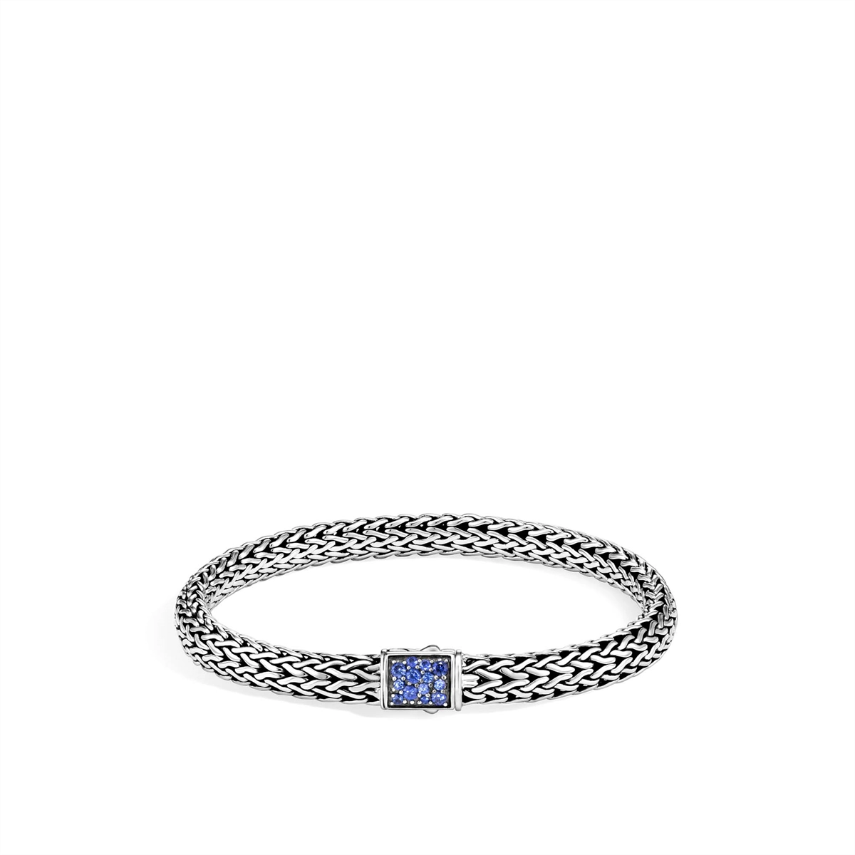 John Hardy Classic Chain Sterling Silver Small Reversible 6.5mm Bracelet with Black and Blue Sapphire